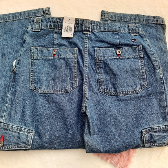 Vintage Tommy Hilfiger Y2K Crop Jeans Cargo Pocket Hi Rise Mom Denim NEW - Picture 7 of 13